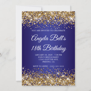 Convites Brilho Dourado Azul Escuro Ombre 18º Aniversário