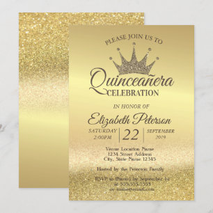Convites Brilho Dourado Bokeh Ombre,Tiara,Festa Quinceañera