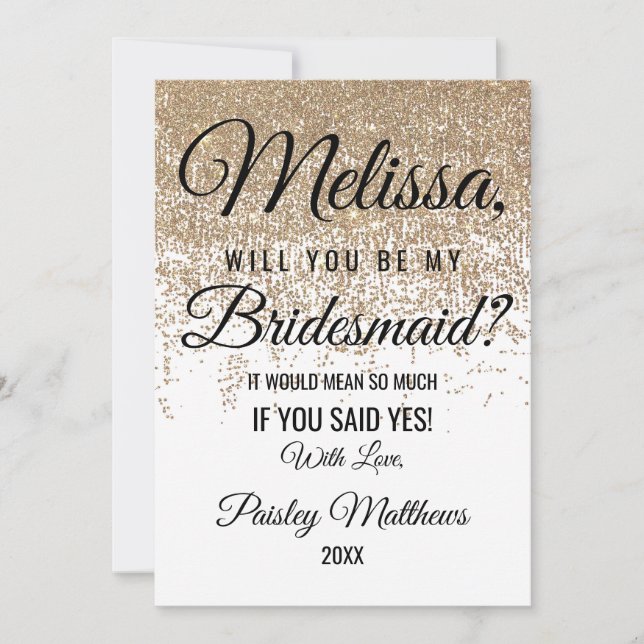 Convites Brilho Dourado Bridesmaid Branca (Frente)