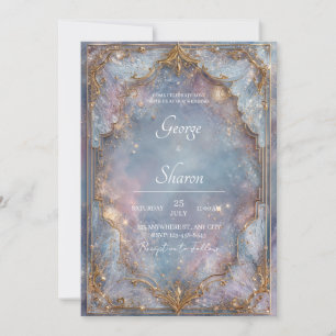 Convites Brilho Dourado Celestial Azul Encantado Casamento