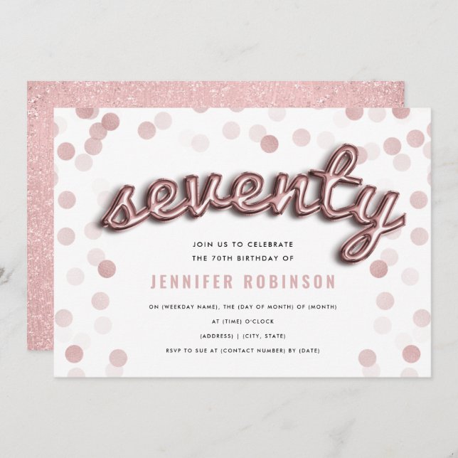 Convites brilho Dourado cor-de-rosa dos balões do (Frente/Verso)