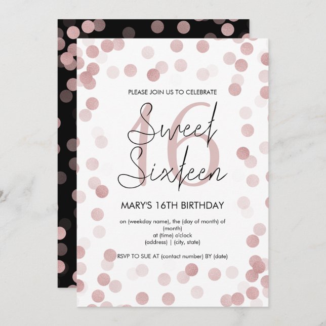 Convites Brilho Dourado de Rosa de 16 Festa de aniversário  (Frente/Verso)