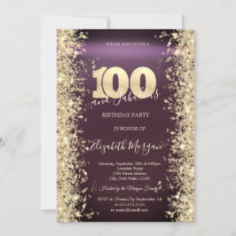 Convites Brilho Dourado Diamantes Borgonha 100º Aniversário