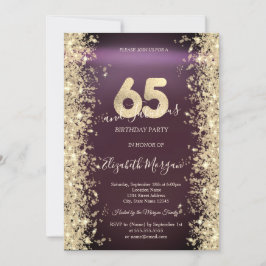 Convites Brilho Dourado Diamantes Borgonha 65º Aniversário