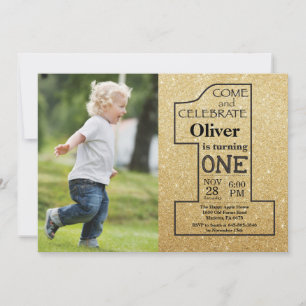 Convites Brilho Dourado do primeiro aniversario e foto