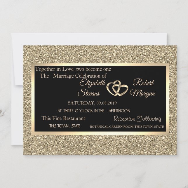 Convites Brilho Dourado Elegante, Moldura Casamento (Frente)