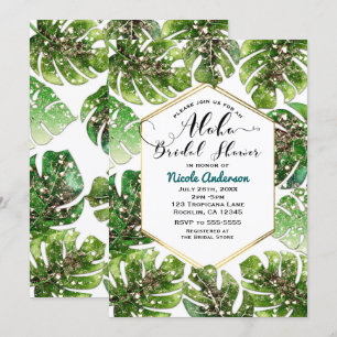 Convites Brilho Dourado Faíscas Folhas Tropicais Chá de Noi