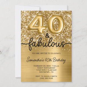 Convites Brilho Dourado Glam 40 e Fabuloso