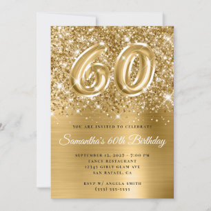 Convites Brilho Dourado Glam Número 60 Anos
