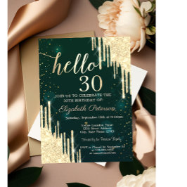 Convites Brilho Dourado Gotejante Aniversário de 30 anos Ve