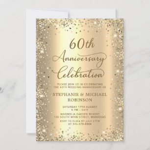 Convites Brilho Dourado Metálico Aniversário de 60 Anos de 