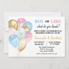 Convites Brilho Dourado Os balões de gênero revelam rosa ou