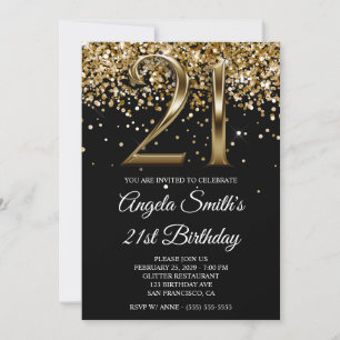 Convites Brilho Dourado Preto Olhar Metálico 21º Aniversári