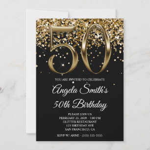 Convites Brilho Dourado Preto Olhar Metálico 50º Aniversári