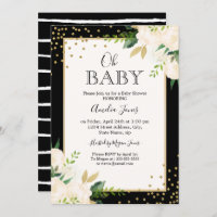 Brilho Dourado Rasgos Negros Oh Chá de fraldas