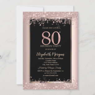 Convites Brilho Dourado Rosa Chic Faíscas Aniversário de 80