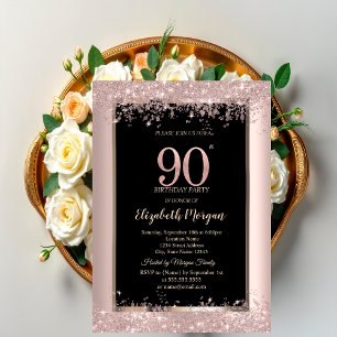 Convites Brilho Dourado Rosa Chic Faíscas Aniversário de 90