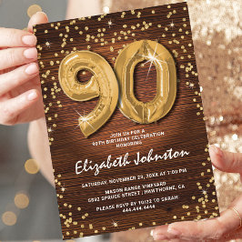 Convites Brilho Dourado Rústico Aniversário de 90 anos
