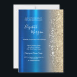 Convites Brilho Dourado simples Azul Metálico Doce 16<br><div class="desc">Ouro elegante brilho num fundo metálico azul.</div>