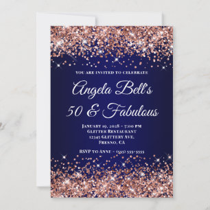 Convites Brilho em Rosa Dourado Azul Naval Ombre 50 & Fabul