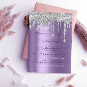 Convites Brilho Faísca Gotejamento Prata Roxo Cinza  Casame