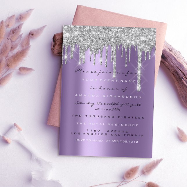 Convites Brilho Faísca Prata Roxo Cinza Noiva 16º (Criador carregado)