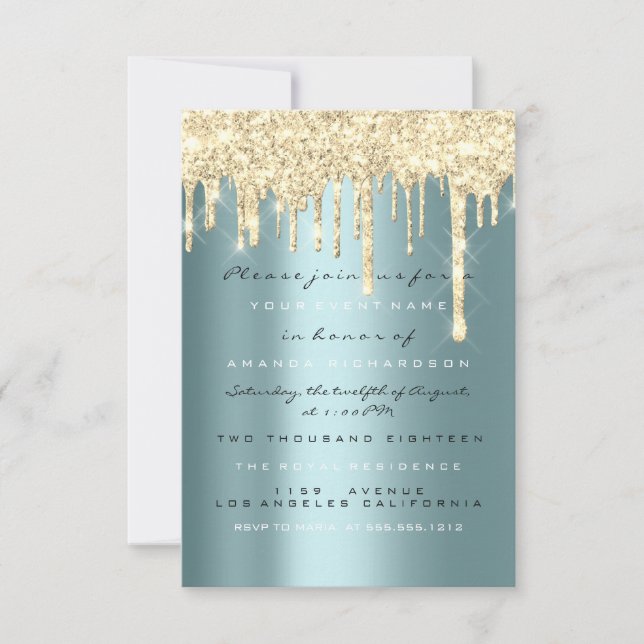 Convites Brilho Faíscas Pingos Dourado Azul Bridal Décimo S (Frente)