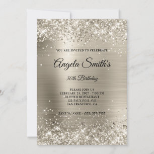 Convites Brilho Falso de Platina Glitter Foil Aniversário d