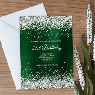 Convites Brilho Falso Prateado Brilhante Folha Verde Escura