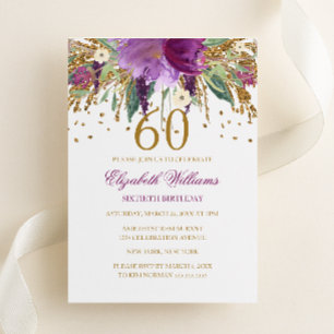 Convites Brilho Floral Amethisto Espumante Aniversário de 6