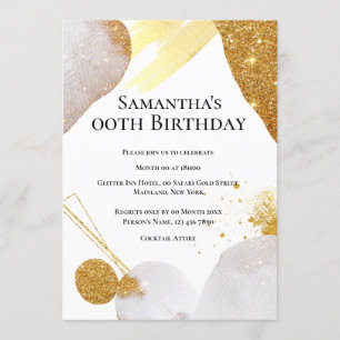 Convites Brilho formas abstratas dourado rosa aquarela glam