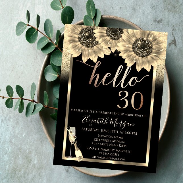 Convites Brilho,Girassóis,aniversário de 30 anos de vidro p (Criador carregado)