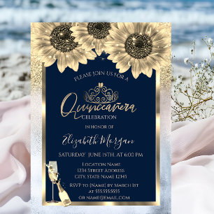 Convites Brilho, Girassóis, Tiara Metálica Quinceanera