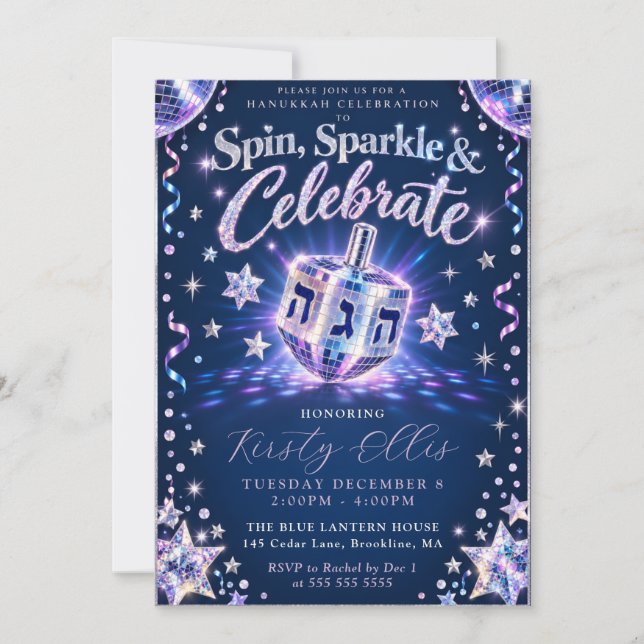 Convites Brilho Giratório Hanukkah (Frente)