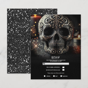 Convites Brilho Glam Preto Glitter Caveira Gótico RSVP