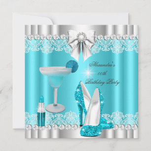 Convites Brilho Glamour Lábios Azul Turquesa Salto Alto Láb