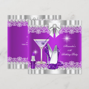 Convites Brilho Glamour Lilás Lábios de Salto Alto Martini