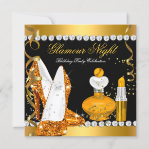 Convites Brilho Glamour Noite Amarelo Dourado Preto Festa