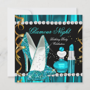 Convites Brilho Glamour Noite Azul Teal Dourado Preto Festa