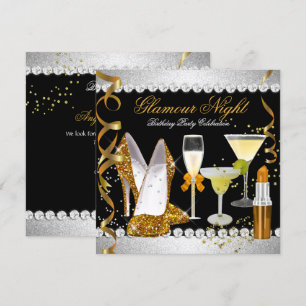 Convites Brilho Glamour Noite Dourado Preto Prata Festa