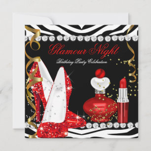 Convites Brilho Glamour Noite Vermelho Dourado Preto Zebra