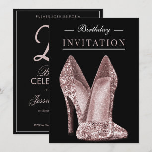 Convites Brilho & Glamour Rosa Dourado 25º Aniversário