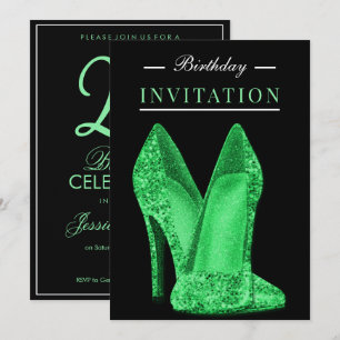 Convites Brilho & Glamour Verde Brilhante 25º Aniversário