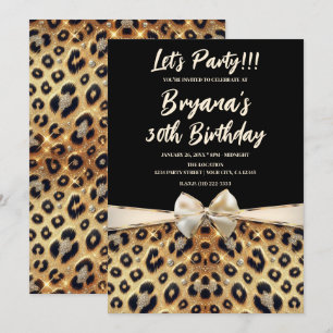 Convites Brilho Glamouroso Dourado Estampa de Leopardo Pret