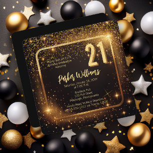 Convites Brilho Glamouroso Estrelas Douradas Aniversário