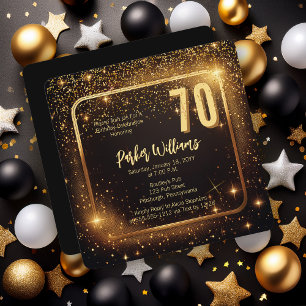 Convites Brilho Glamouroso   Estrelas Douradas Aniversário 