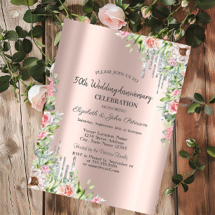 Convites Brilho Gostas Rosa Dourado Floral Casamento Aniver