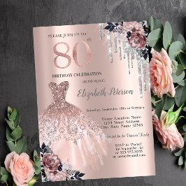 Convites Brilho Gostas,Vestido,Rosas Aniversário de 80 anos