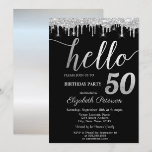 Convites Brilho Gotejante Prata Festa de Aniversário de 50 