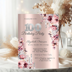 Convites Brilho Gotejante Rosa Dourado Floral 100º